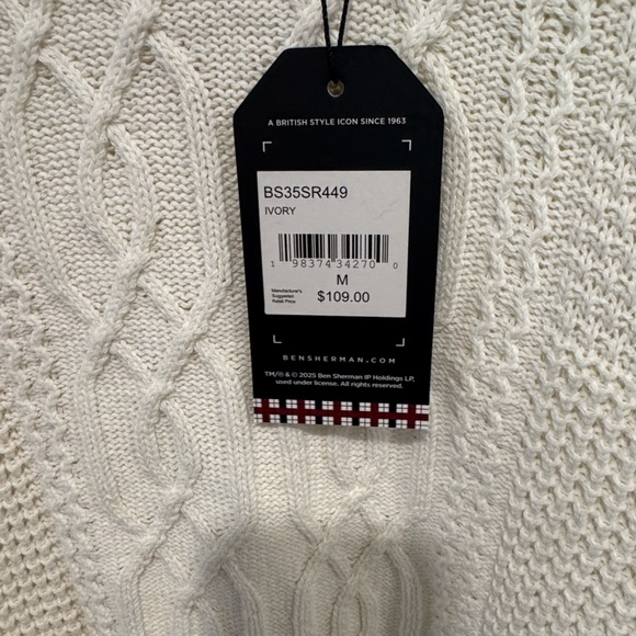 Ben Sherman Men's Ivory Cable Knit Sweater - Picture 2 of 10